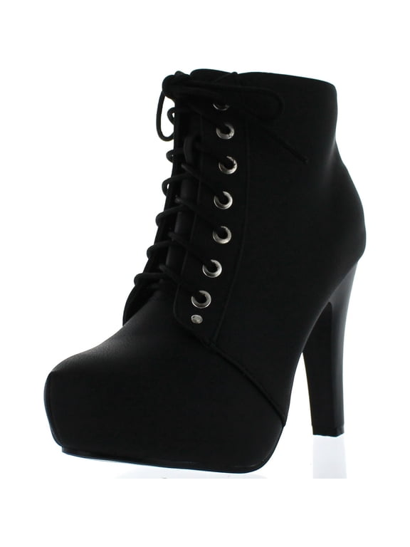 Polish-6 Womens Lace-Up Hidden Platform Ankle Boots