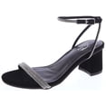 thumbnail image 1 of Top Moda Shoes Women Block Short Heels Open Toe Ankle Strap Bling Rhinestone CITY-1 Black Nubuck Suede 7, 1 of 3