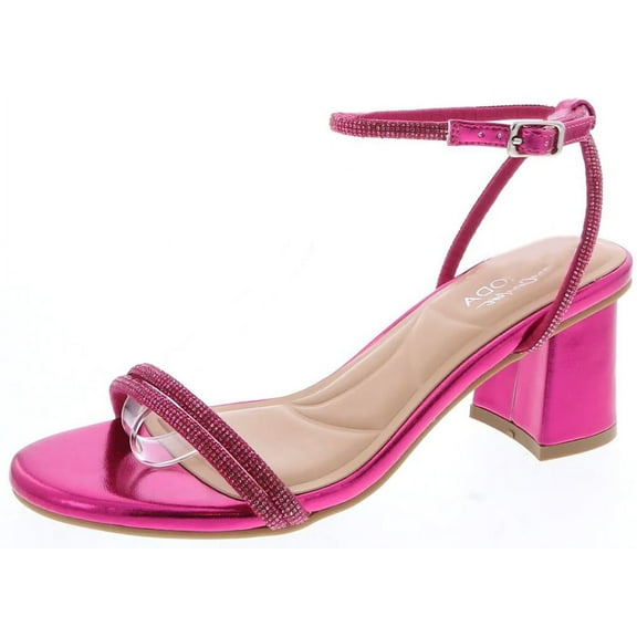 Top Moda Shoes Women Block Short Heels Open Toe Ankle Strap Bling Rhinestone CITY-1 Hot Pink Fuchsia Metallic 9