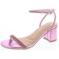 thumbnail image 1 of Top Moda Shoes Women Block Short Heels Open Toe Ankle Strap Bling Rhinestone CITY-1 Light Pink Metallic 9, 1 of 3