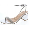 thumbnail image 1 of Top Moda Shoes Women Block Short Heels Open Toe Ankle Strap Bling Rhinestone CITY-1 Silver Metallic 10, 1 of 3
