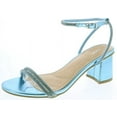 thumbnail image 1 of Top Moda Shoes Women Block Short Heels Open Toe Ankle Strap Bling Rhinestone CITY-1 Turquoise Blue Metallic 10, 1 of 3