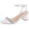 thumbnail image 1 of Top Moda Shoes Women Block Short Heels Open Toe Ankle Strap Bling Rhinestone CITY-1 White PU 8.5, 1 of 3
