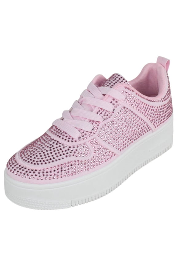 Shoes Women Fashion Platform Sneakers Crystals Rhinestone Bling Lace Up BOSTON-1 Pink 8