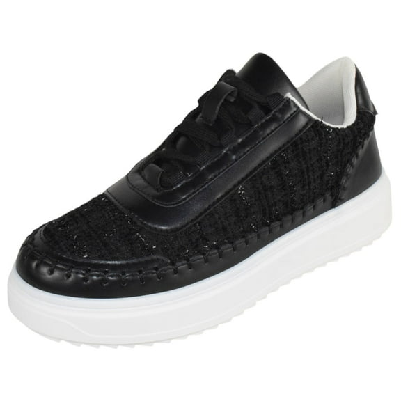 Top Moda Shoes Women Fashion Platform Sneakers Tweed Lace Up Stitching VIOLETA-1 Black 8