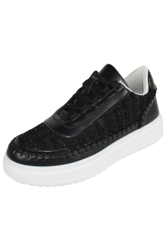 Shoes Women Fashion Platform Sneakers Tweed Lace Up Stitching VIOLETA-1 Black 8