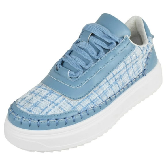 Top Moda Shoes Women Fashion Platform Sneakers Tweed Lace Up Stitching VIOLETA-1 Light Sky Blue 10
