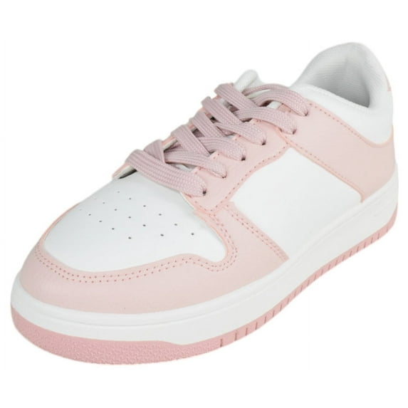 Top Moda Shoes Women Fashion Sneakers Two Tone Lace Up Sporty Design MONTANA-3 Pink / White 7.5