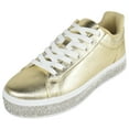 thumbnail image 1 of Top Moda Shoes Women Flat Fashion Platform Sneakers Crystals Rhinestone Bling Lace Up AERIE-1 Metallic Gold 5.5, 1 of 5