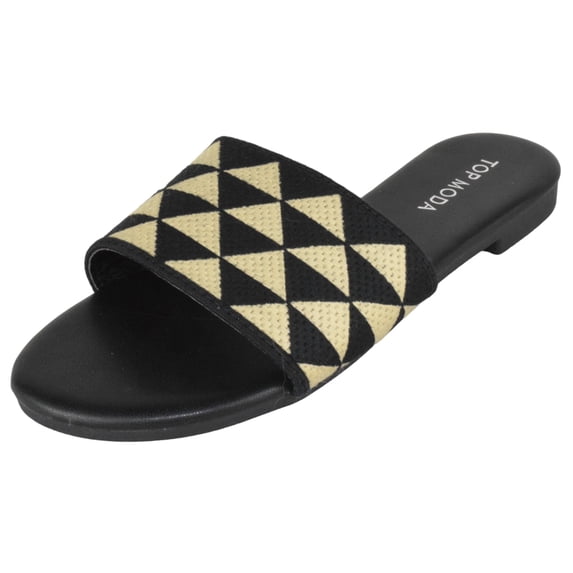 Top Moda Shoes Women Flip Flops Patterned Sandals Casual Slide Slides ONO-5 Black/Beige 6.5