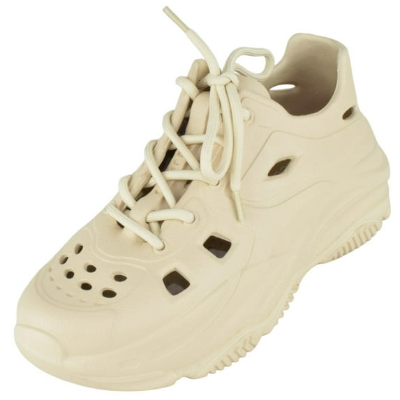 Top Moda Shoes Women Foam Beach Sneakers Cut-out Ventilation Openings Cushioned Arch Support Lace Up Lightweight Hidden Platform Heel TAVO-1 Beige Bone 6