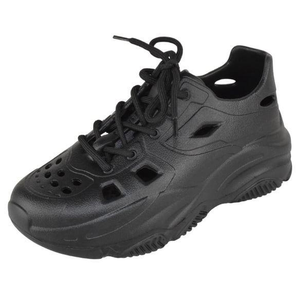 Top Moda Shoes Women Foam Beach Sneakers Cut-out Ventilation Openings Cushioned Arch Support Lace Up Lightweight Hidden Platform Heel TAVO-1 Black 6