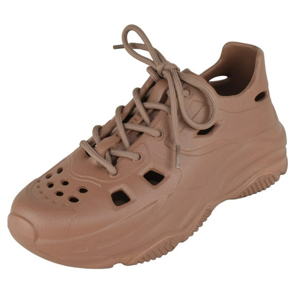 Top Moda Shoes Women Foam Beach Sneakers Cut-out Ventilation Openings Cushioned Arch Support Lace Up Lightweight Hidden Platform Heel TAVO-1 Brown 6