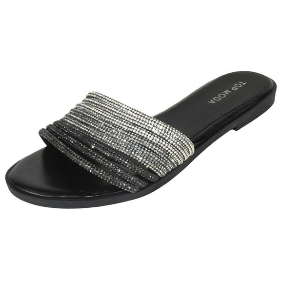 Top Moda Shoes Women Formal / Casual Flip Flops Sandals Bling Rhinestone Slides Multi Straps GRAND-56 Black 8