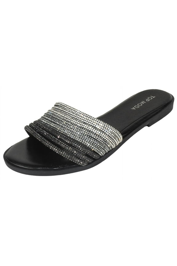 Shoes Women Formal / Casual Flip Flops Sandals Bling Rhinestone Slides Multi Straps GRAND-56 Black 8