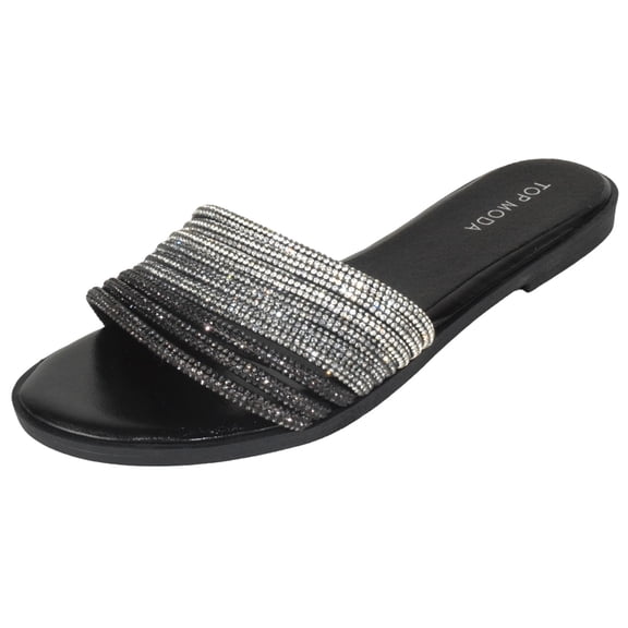 Top Moda Shoes Women Formal / Casual Flip Flops Sandals Bling Rhinestone Slides Multi Straps GRAND-56 Black 9