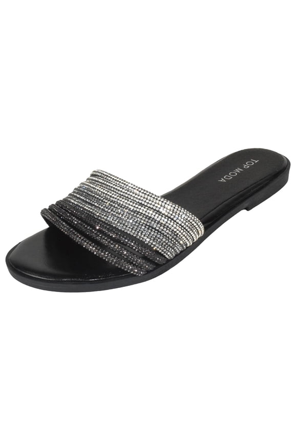 Shoes Women Formal / Casual Flip Flops Sandals Bling Rhinestone Slides Multi Straps GRAND-56 Black 9