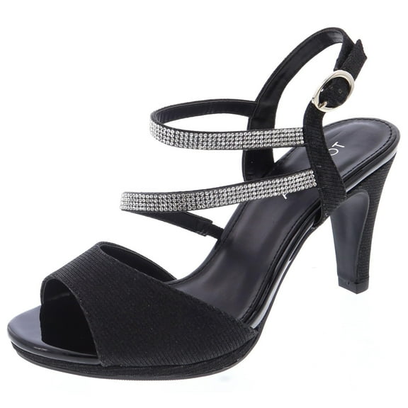 Top Moda Shoes Women Stiletto Heels Open Peep Toe Ankle Strap Bling Rhinestone Glitter PAMELA-1 Black 8.5
