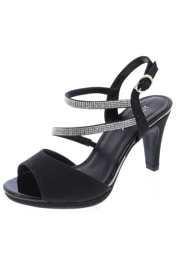 Shoes Women Stiletto Heels Open Peep Toe Ankle Strap Bling Rhinestone Glitter PAMELA-1 Black 9
