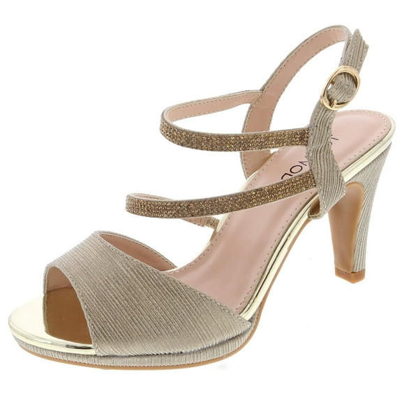 Top Moda Shoes Women Stiletto Heels Open Peep Toe Ankle Strap Bling Rhinestone Glitter PAMELA-1 Gold Champagne 7.5