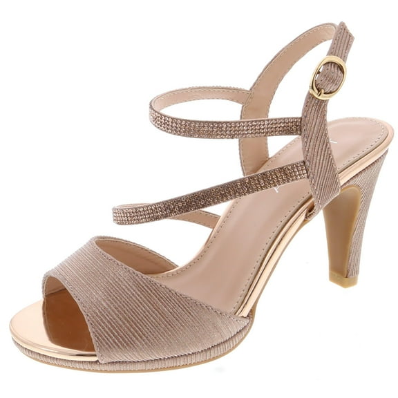Top Moda Shoes Women Stiletto Heels Open Peep Toe Ankle Strap Bling Rhinestone Glitter PAMELA-1 Rose Gold 8