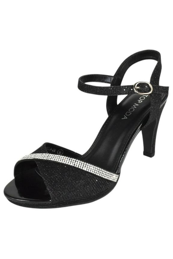 Shoes Women Stiletto Heels Open Peep Toe Ankle Strap Bling Rhinestone Glitter PAMELA-28 Black 8.5