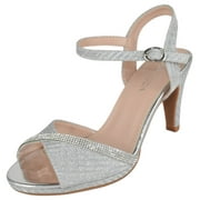 Top Moda Shoes Women Stiletto Heels Open Peep Toe Ankle Strap Bling Rhinestone Glitter PAMELA-28 Silver 8