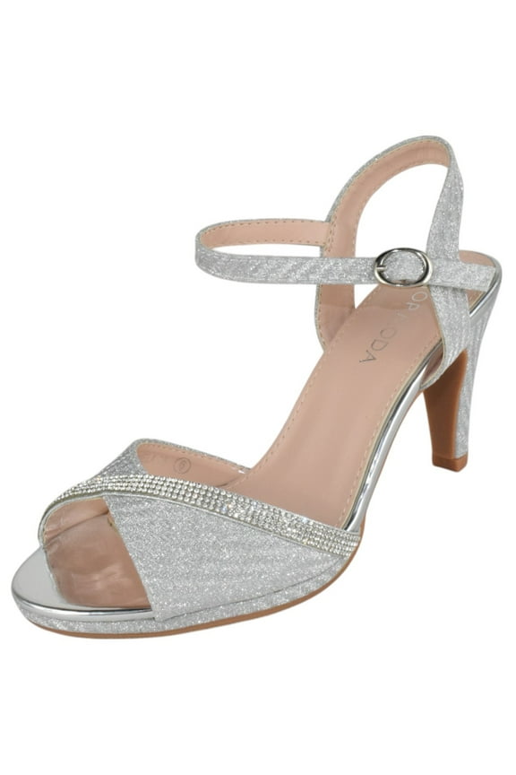 Shoes Women Stiletto Heels Open Peep Toe Ankle Strap Bling Rhinestone Glitter PAMELA-28 Silver 8
