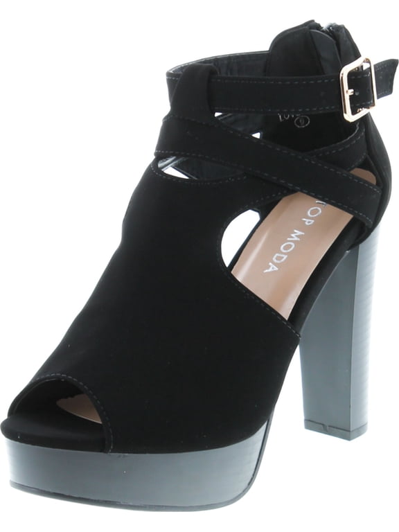 Shoes Women's Lovely-90 Peep Toe Platform High Heels Criss Crossed Straps Back Zipper