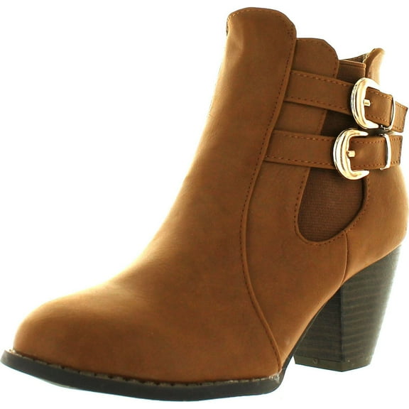Top Moda TAIL-3 Women's Buckle Stacked Block Heel Chelsea Ankle Booties