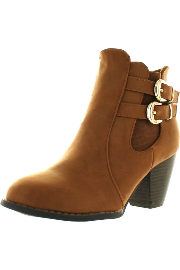 TAIL-3 Women's Buckle Stacked Block Heel Chelsea Ankle Booties