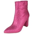 thumbnail image 1 of Top Moda Women Ankle Boots Block High Heels Rhinestone Bling Glitter Short Booties Side Zipper Pointed-Toe BRAZIL-8 Hot Pink Fuchsia 10, 1 of 3