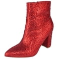 thumbnail image 1 of Top Moda Women Ankle Boots Block High Heels Rhinestone Bling Glitter Short Booties Side Zipper Pointed-Toe BRAZIL-8 Hot Red 7.5, 1 of 3