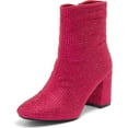 thumbnail image 1 of Top Moda Women Ankle Boots Block High Heels Rhinestone Bling Short Booties Side Zipper HESTER-15 Hot Pink Fuchsia 7, 1 of 5