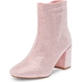 thumbnail image 1 of Top Moda Women Ankle Boots Block High Heels Rhinestone Bling Short Booties Side Zipper HESTER-15 Light Pink 9, 1 of 5