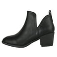thumbnail image 1 of Top Moda Women Ankle Boots Slip-on Booties V Cut Sides Almond Toe Medium Stack Heel ZANDRA-7 Black PU 10, 1 of 3