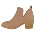 thumbnail image 1 of Top Moda Women Ankle Boots Slip-on Booties V Cut Sides Almond Toe Medium Stack Heel ZANDRA-7 Light Brown Tan Suede Nubuck 9, 1 of 3