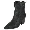 thumbnail image 1 of Top Moda Women Ankle Cowboy Western Boots Block High Heels Rhinestone Bling Glitter Short Booties Side Zipper Pointed-Toe NAPLES-1 Black 7, 1 of 3