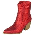thumbnail image 1 of Top Moda Women Ankle Cowboy Western Boots Block High Heels Rhinestone Bling Glitter Short Booties Side Zipper Pointed-Toe NAPLES-1 Red 8.5, 1 of 3