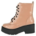 thumbnail image 1 of Top Moda Women Combat Army Style Boots Lace Up Side Zipper Lug Platform Sole Booties TOON-22 Beige Rose Pink Camel Patent 6, 1 of 4