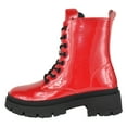 thumbnail image 1 of Top Moda Women Combat Army Style Boots Lace Up Side Zipper Lug Sole Platform Booties Hot Red Patent 6, 1 of 4