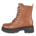 thumbnail image 1 of Top Moda Women Combat Army Style Boots Lace Up Side Zipper Lug Sole Platform Booties Light Brown Tan PU 11, 1 of 4