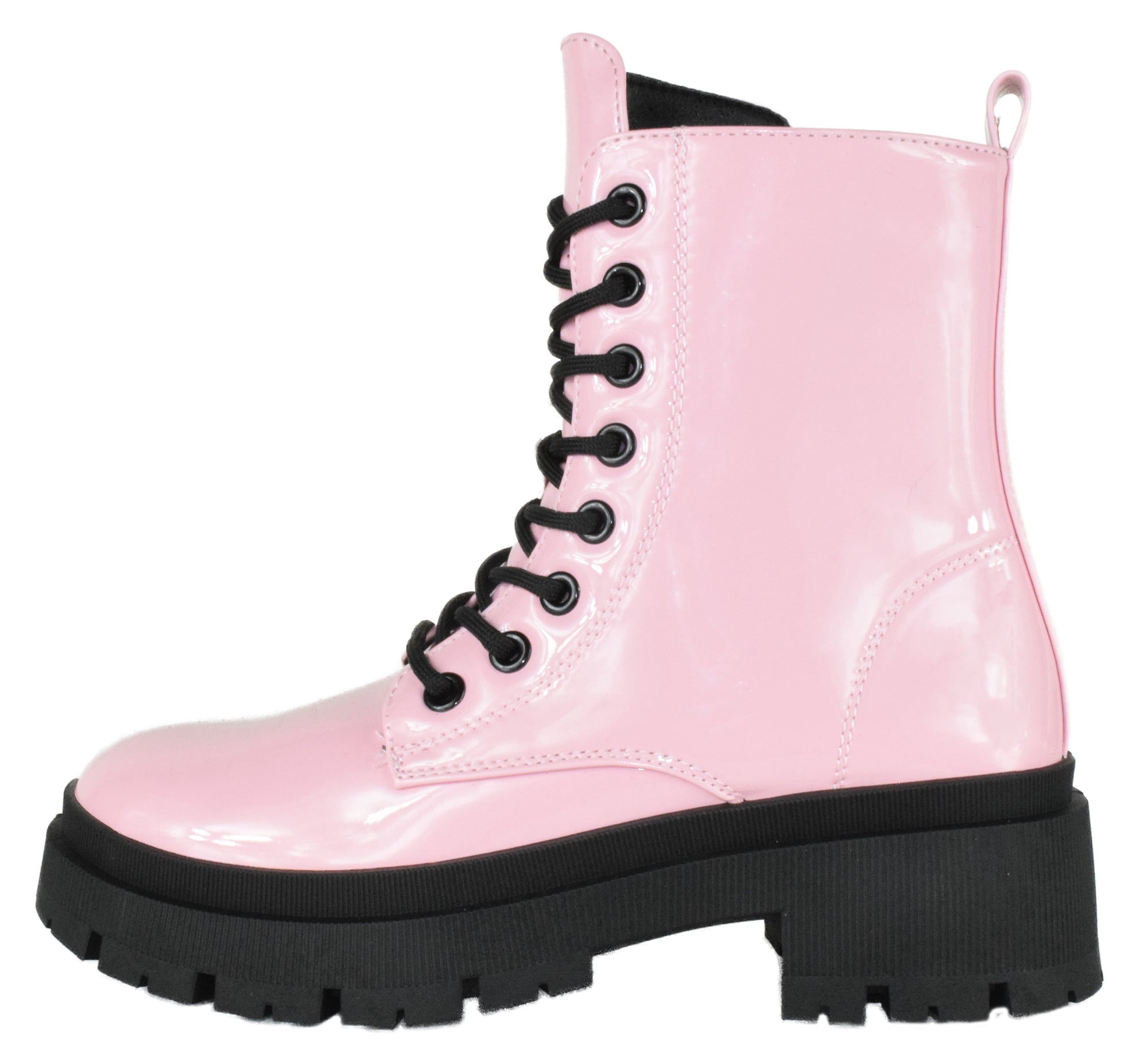 Top Moda Women Combat Army Style Boots Lace Up Side Zipper Lug