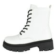 thumbnail image 1 of Top Moda Women Combat Army Style Boots Lace Up Side Zipper Lug Sole Platform Booties White PU 7, 1 of 4