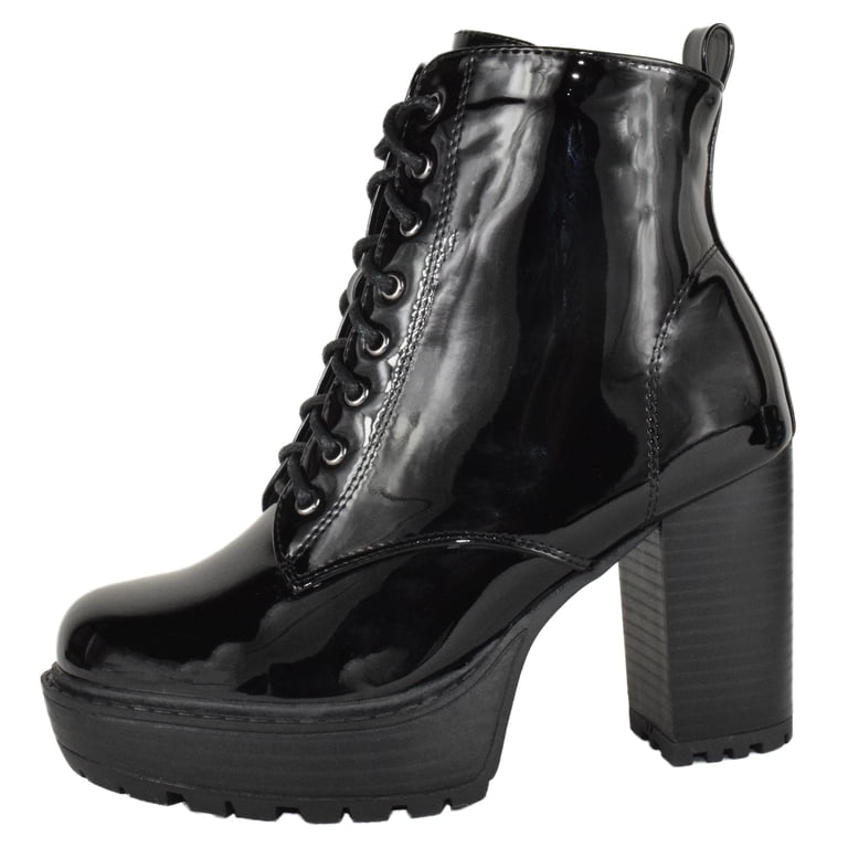 Top Moda Women High Heel Combat Army Style Boots Lace Up  display picture 3