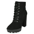 thumbnail image 1 of Top Moda Women High Heel Combat Army Style Boots Lace Up Side Zipper Lug Platform Sole Booties DALE-6 Black Nubuck Suede 5.5, 1 of 3