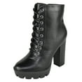 thumbnail image 1 of Top Moda Women High Heel Combat Army Style Boots Lace Up Side Zipper Lug Platform Sole Booties DALE-6 Black PU 8.5, 1 of 3