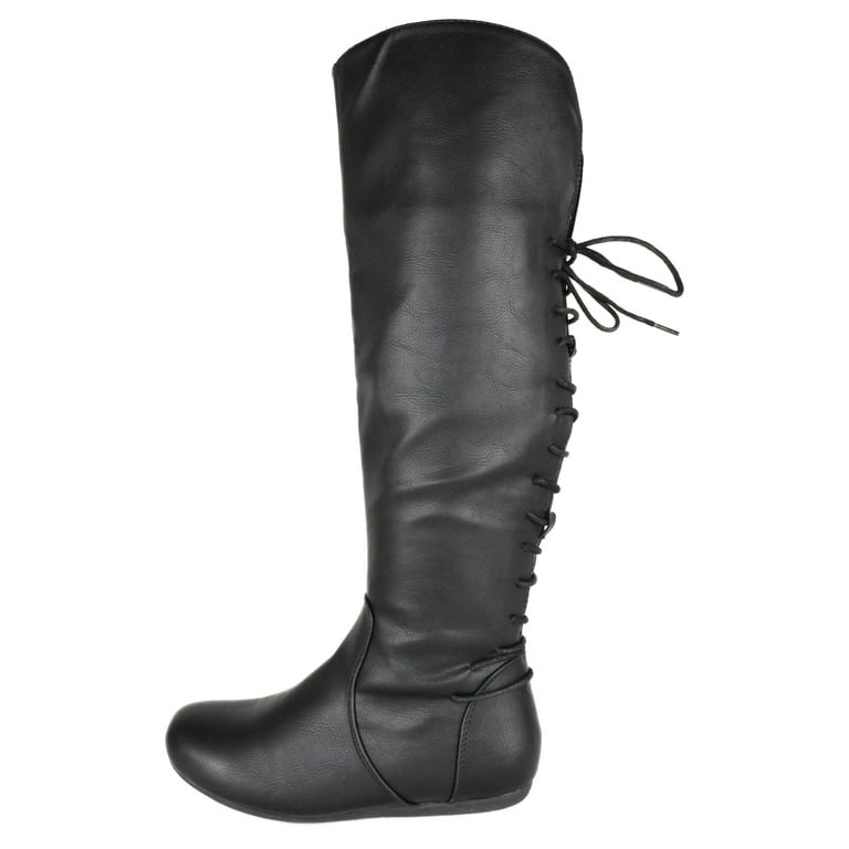 Flat over the knee boots lace up back hot sale