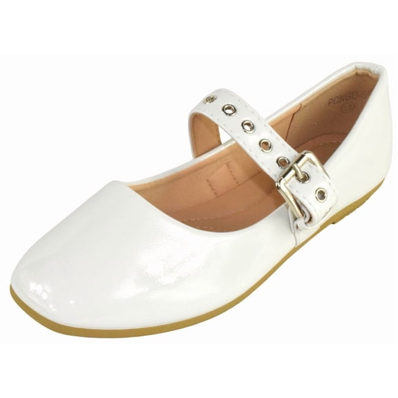Top Moda Women Mary Jane Flats Buckle Strap Square Toe Comfort Dress Ballet Shoes PONGO-36 White Patent 6.5