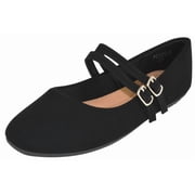 Top Moda Women Mary Jane Flats Buckle Strap Square Toe Comfort Dress Ballet Shoes PONGO-9 Black Nubuck Suede 10